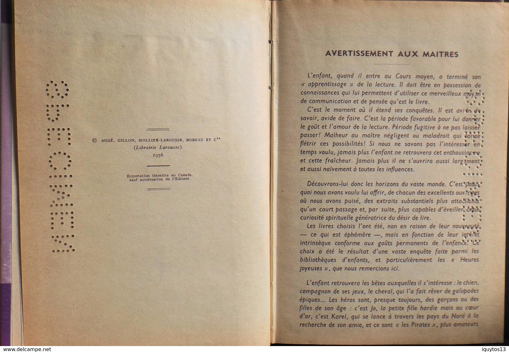 LIVRE SPECIMEN - BELLES PAGES De FRANCAIS RECUEIL De LECTURE - LAROUSSE - Daté 1956 - En TBE - 6-12 Ans