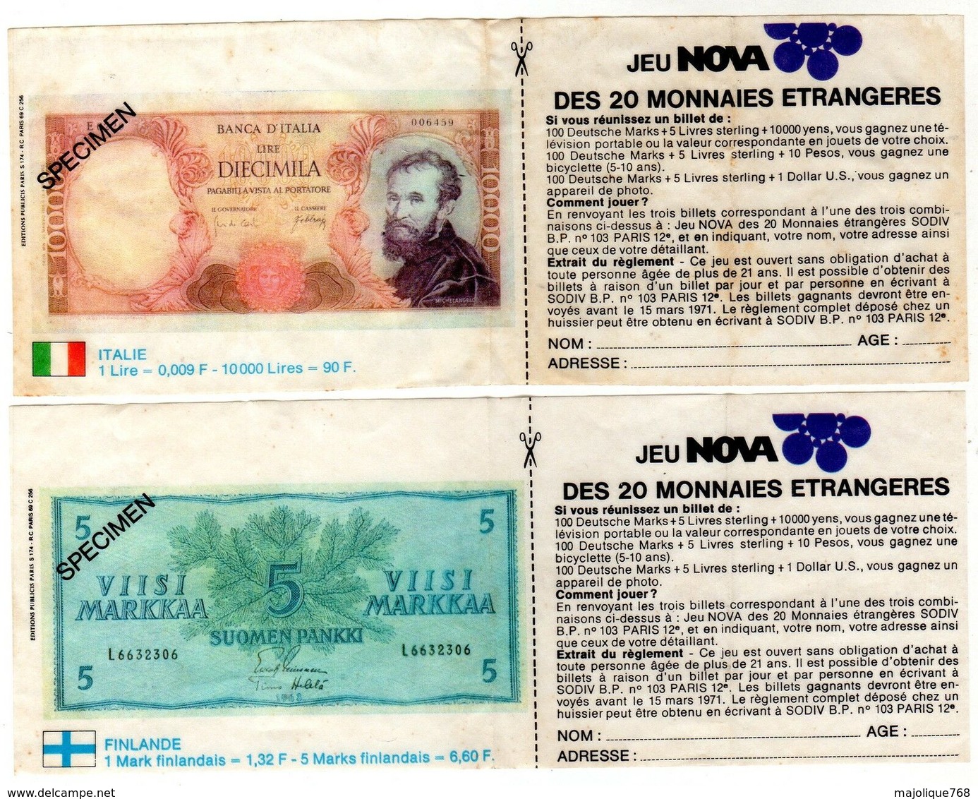 Lot De 10 Jeu NOVA Des 20 Monnaies étrangères - Specimen