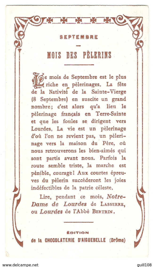 Jolie Chromo Chocolat Aiguebelle Les Mois Religieux Septembre Des Pélerins Pilgrims Prayer Holy Card A5-60 - Aiguebelle