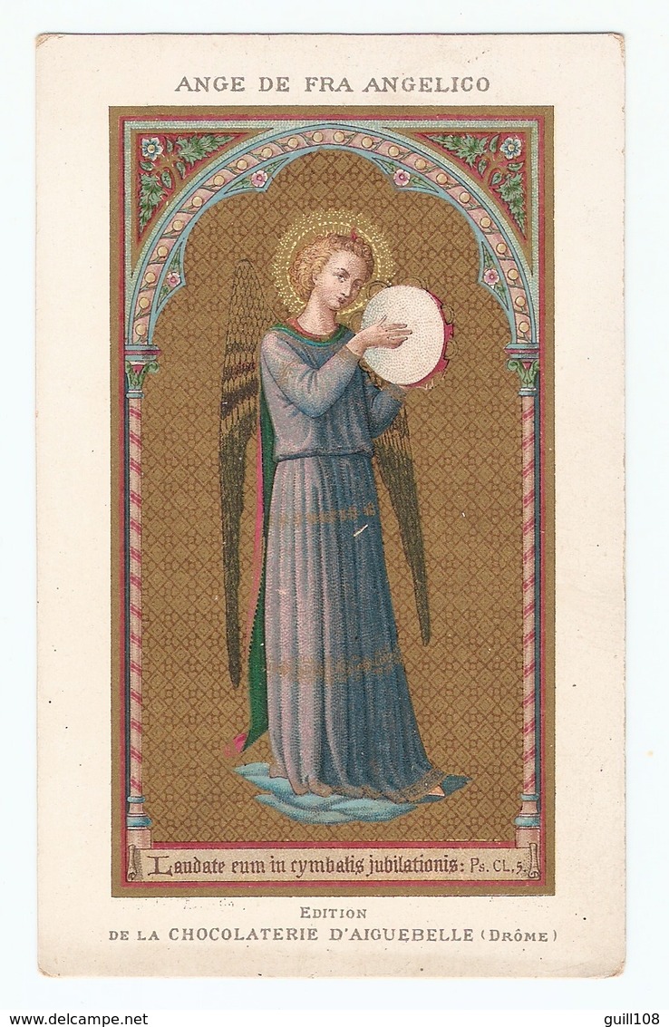 Jolie Chromo Dorée Chocolat Aiguebelle Ange De Fra Angelico Giovanni Tambour Angel Prayer Holy Card A5-61 - Aiguebelle