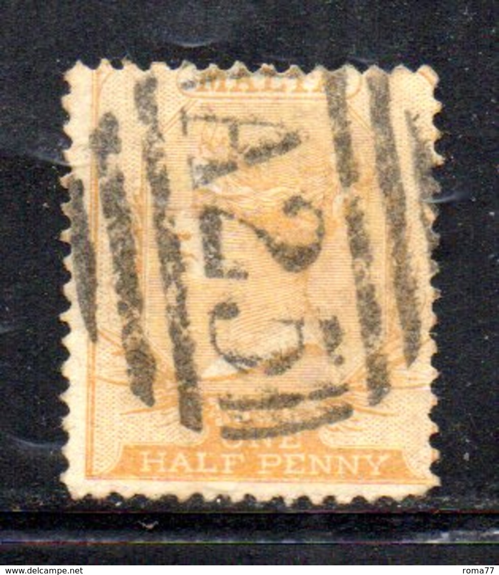 APR781 - MALTA 1863 , 1/2  Penny Usato Unificato N. 3 Fil CC Dent 14  (2380A) . - Malta