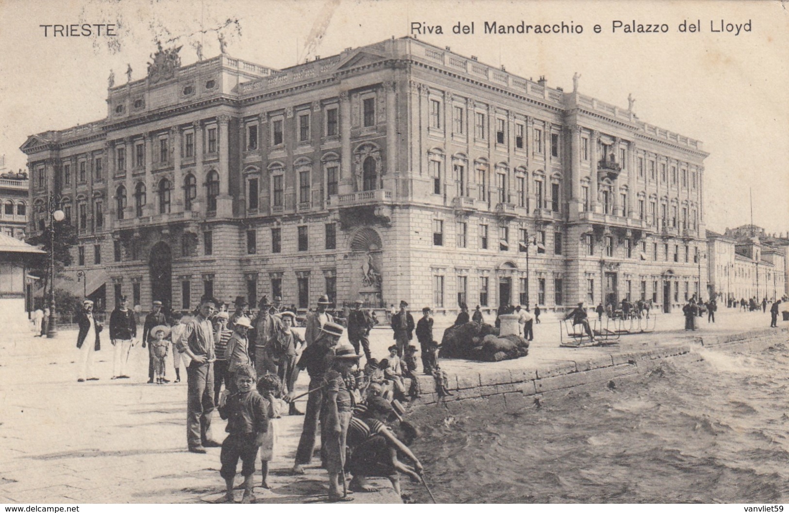 TRIESTE-RIVA DEL MANDRACCIO E PALAZZO DEL LLOYD-CARTOLINA VIAGGIATA IL 24-3 1908 - Trieste