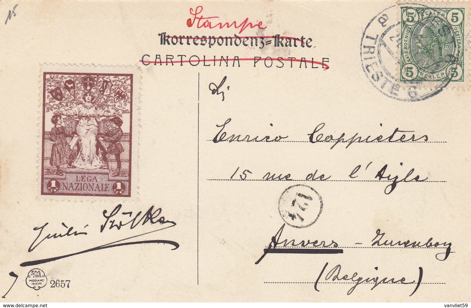 TRIESTE-RIVA DEL MANDRACCIO E PALAZZO DEL LLOYD-CARTOLINA VIAGGIATA IL 24-3 1908 - Trieste