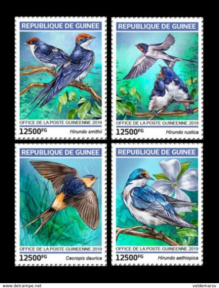 Guinea 2019 Mih. 13596/99 Fauna. Birds. Swallows MNH ** - Guinea (1958-...)