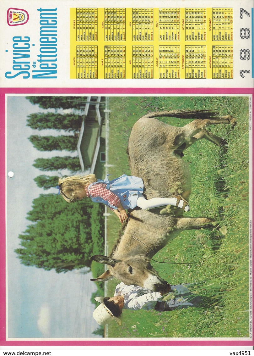 CALENDRIER  SERVICE DU NETTOIEMENT  DES EBOUEURS    ANNEE 1987  ANE   ****   A  SAISIR  *** - Grand Format : 1981-90