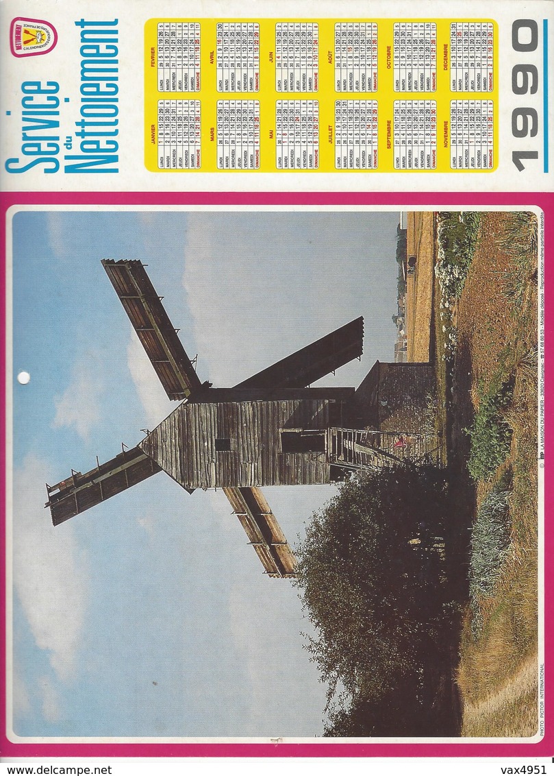 CALENDRIER  SERVICE DU NETTOIEMENT  DES EBOUEURS    ANNEE 1990  MOULIN  ****   A  SAISIR  *** - Grand Format : 1981-90