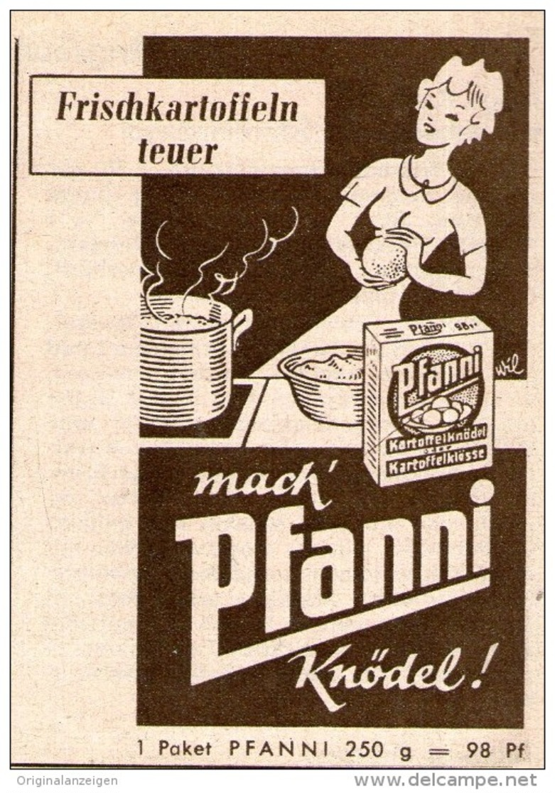 Original-Werbung/ Anzeige 1956 - PFANNI KNÖDEL - Ca. 60 X 80 Mm - Pubblicitari