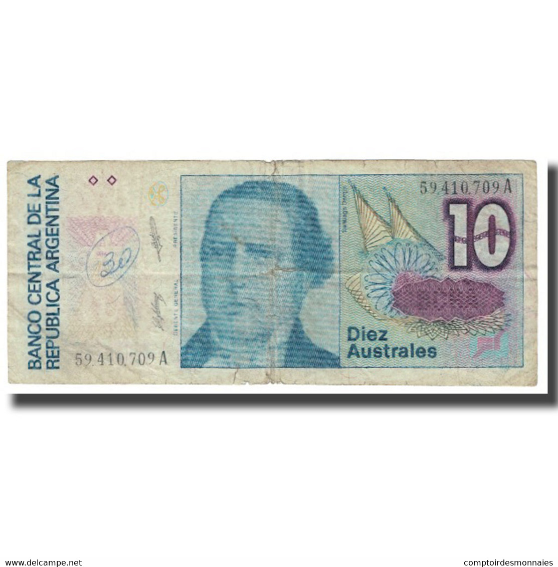 Billet, Argentine, 10 Australes, KM:325a, B+ - Argentine