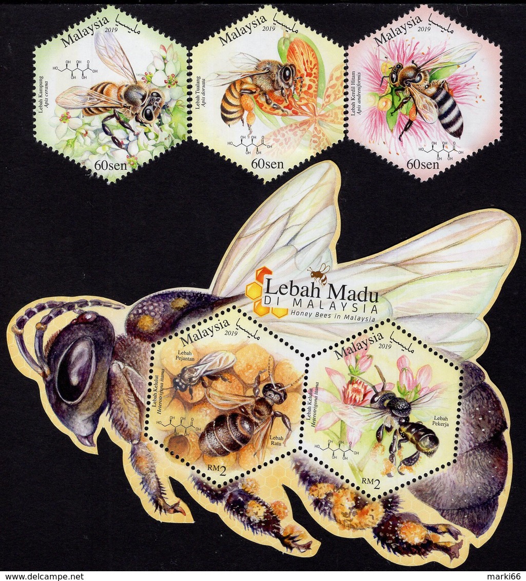 Malaysia - 2019 - Honey Bees In Malaysia - Mint Stamp Set + Souvenir Sheet - Malaysia (1964-...)