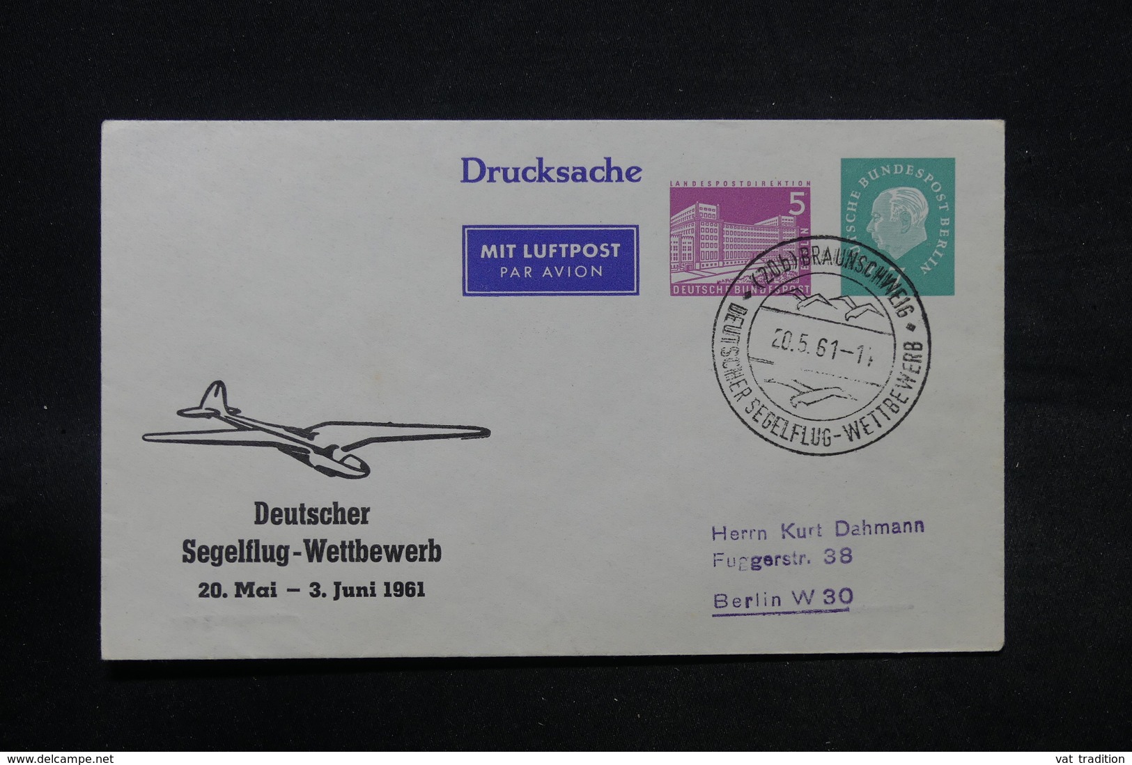 ALLEMAGNE - Entier Postal Par Vol à Voile Pour Berlin En 1961 - L 28473 - Briefomslagen - Gebruikt