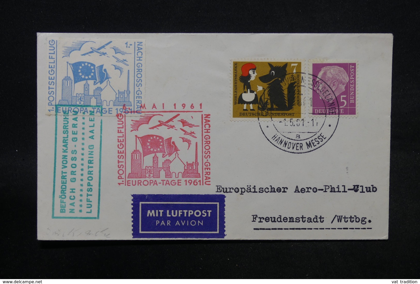 ALLEMAGNE - Enveloppe De Hannover Pour Freudenstadt En 1961 Par Avion , Oblitération, Vignette à Voir - L 28474 - Briefe U. Dokumente