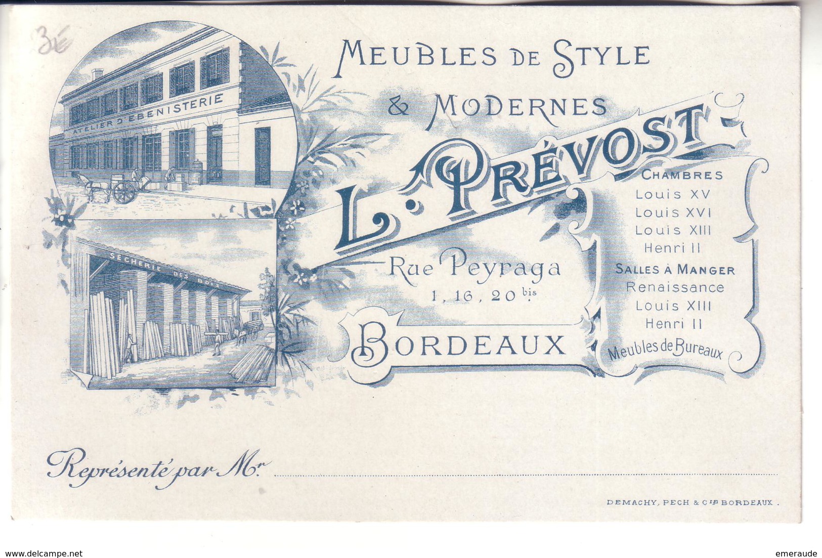 BORDEAUX Carte Commerciale MEUBLES L. PREVOST - Bordeaux