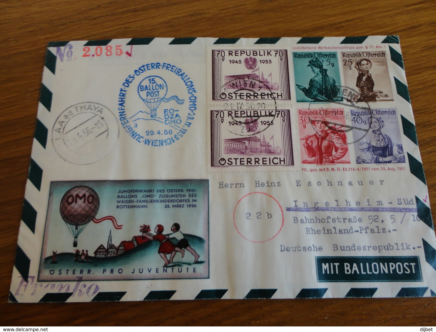 TIMBRE AUTICHE ENTIER POSTAL PAR BALLON 1956 - Sonstige & Ohne Zuordnung