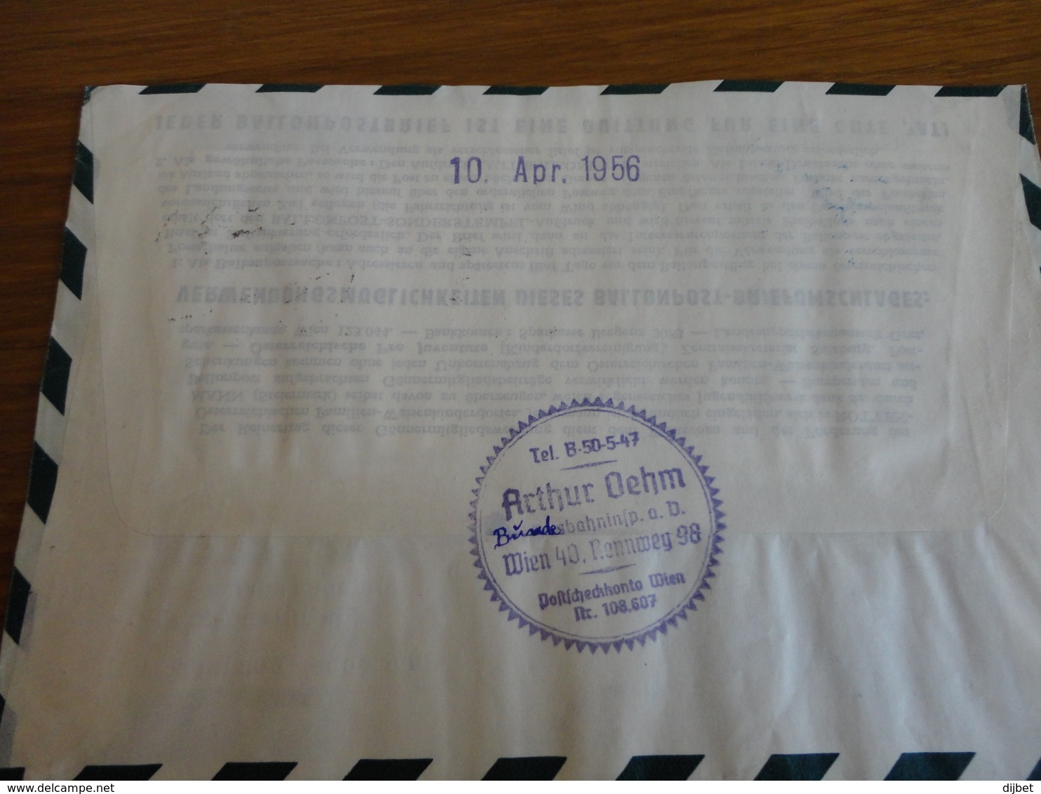 TIMBRE AUTICHE ENTIER POSTAL PAR BALLON 1956 - Sonstige & Ohne Zuordnung