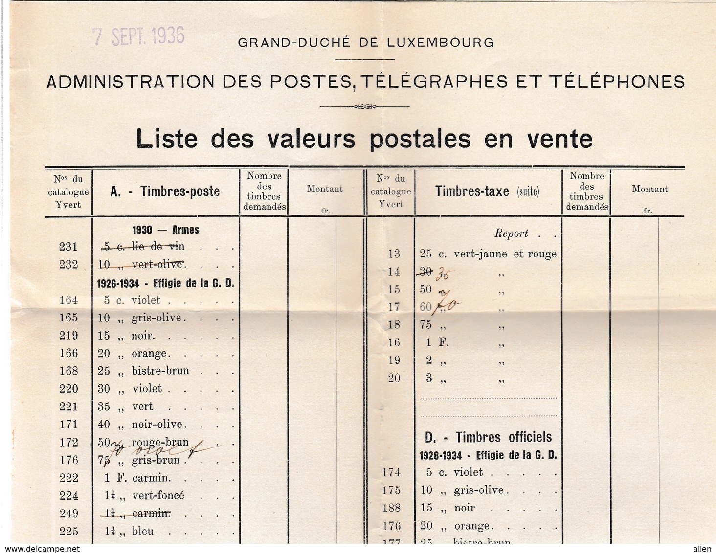 1fr3/4 "Officiel" S Lettre "G.D.Lux/Postes Télégr.Téléphones" Vers USA 1936 - Contenu "Liste Des Valeurs Postales..." !! - Servizio