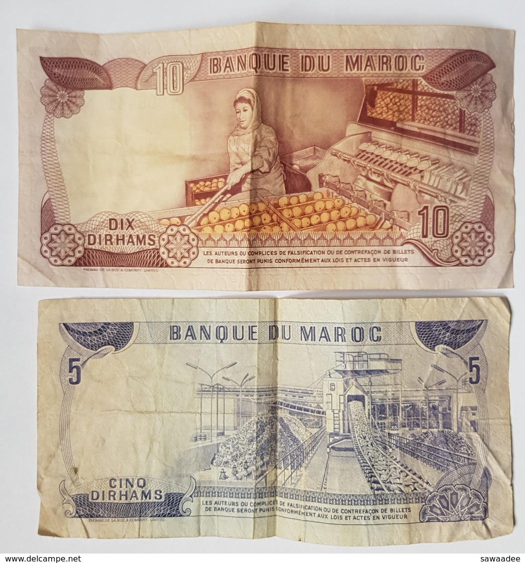 BILLET - MAROC - LOT DE 2 - P.56 ET 57 - 5 ET 10 DIRHAMS - 1970 - HASSAN II - Marocco