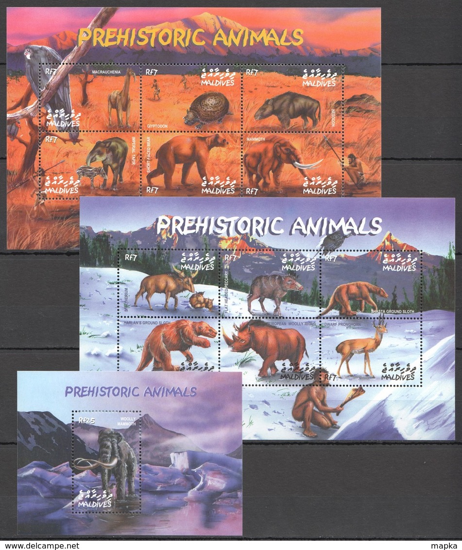 O488 MALDIVES FAUNA PREHISTORIC ANIMALS 1BL+2KB MNH - Prehistorics