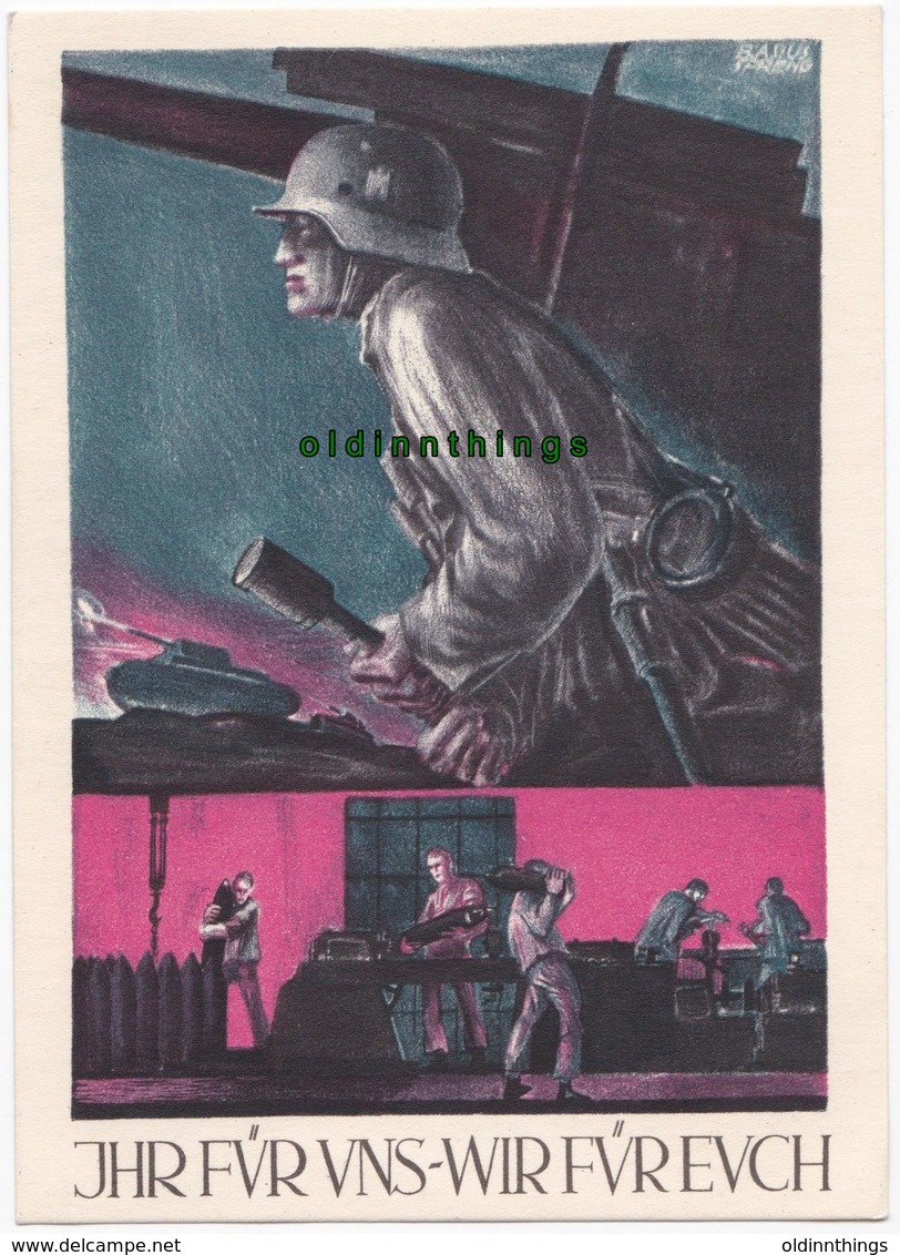 Wehrmacht Propaganda  Künstlerkarte IHR FÜR UNS - WIR FÜR EUCH Blasius Spreng München Feldpostkarte Inf. Btl. 179 - 1939-45