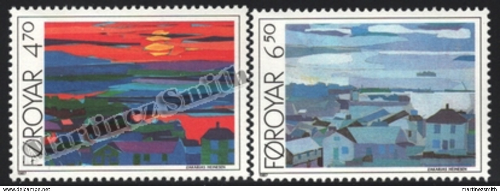 Faroe Islands - Iles Féroé 1987 Yvert 154-55, Art By Zakarias Heinesen, Views Of Torshavn  - MNH - Färöer Inseln