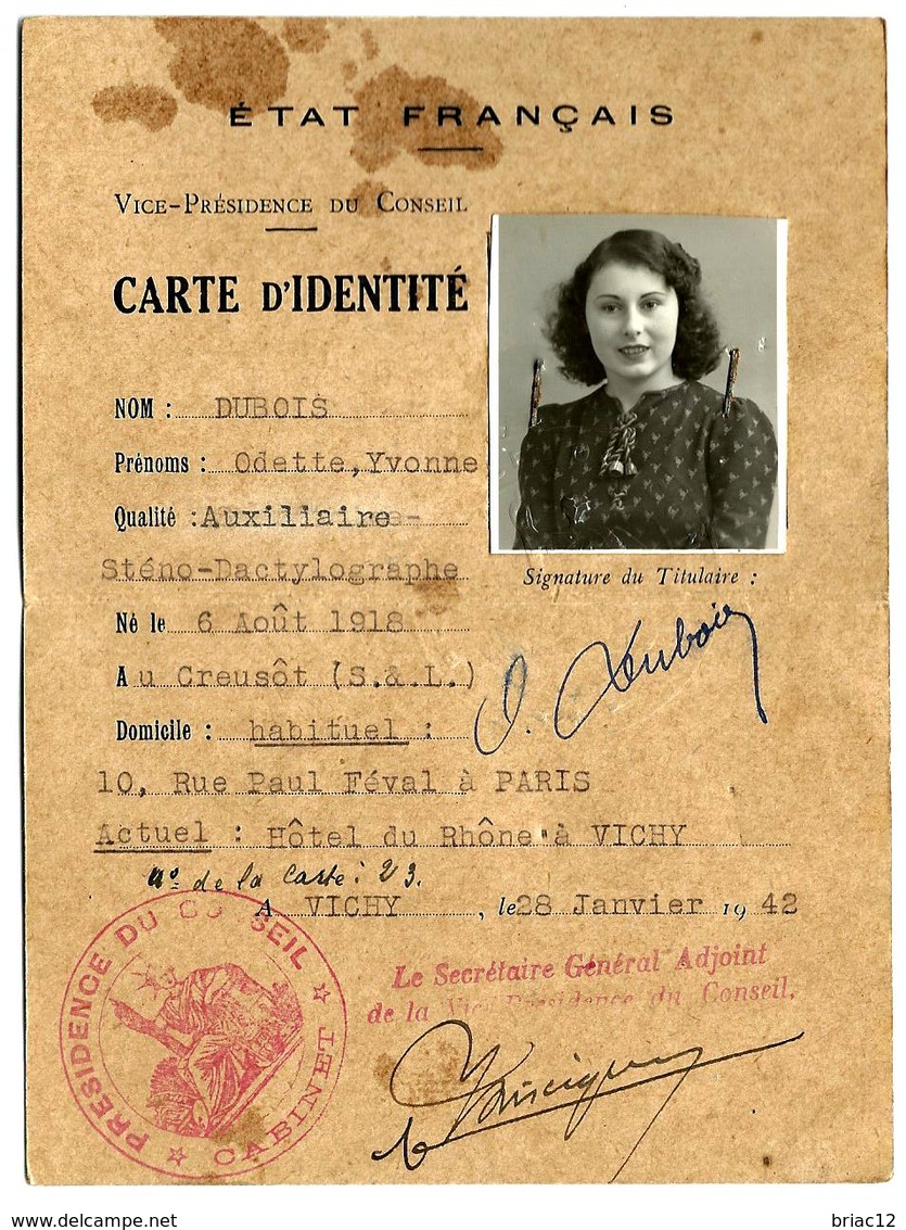 Etat Français, Vice-Présidence Du Conseil,  Carte D'identité N°23 - 1939-45