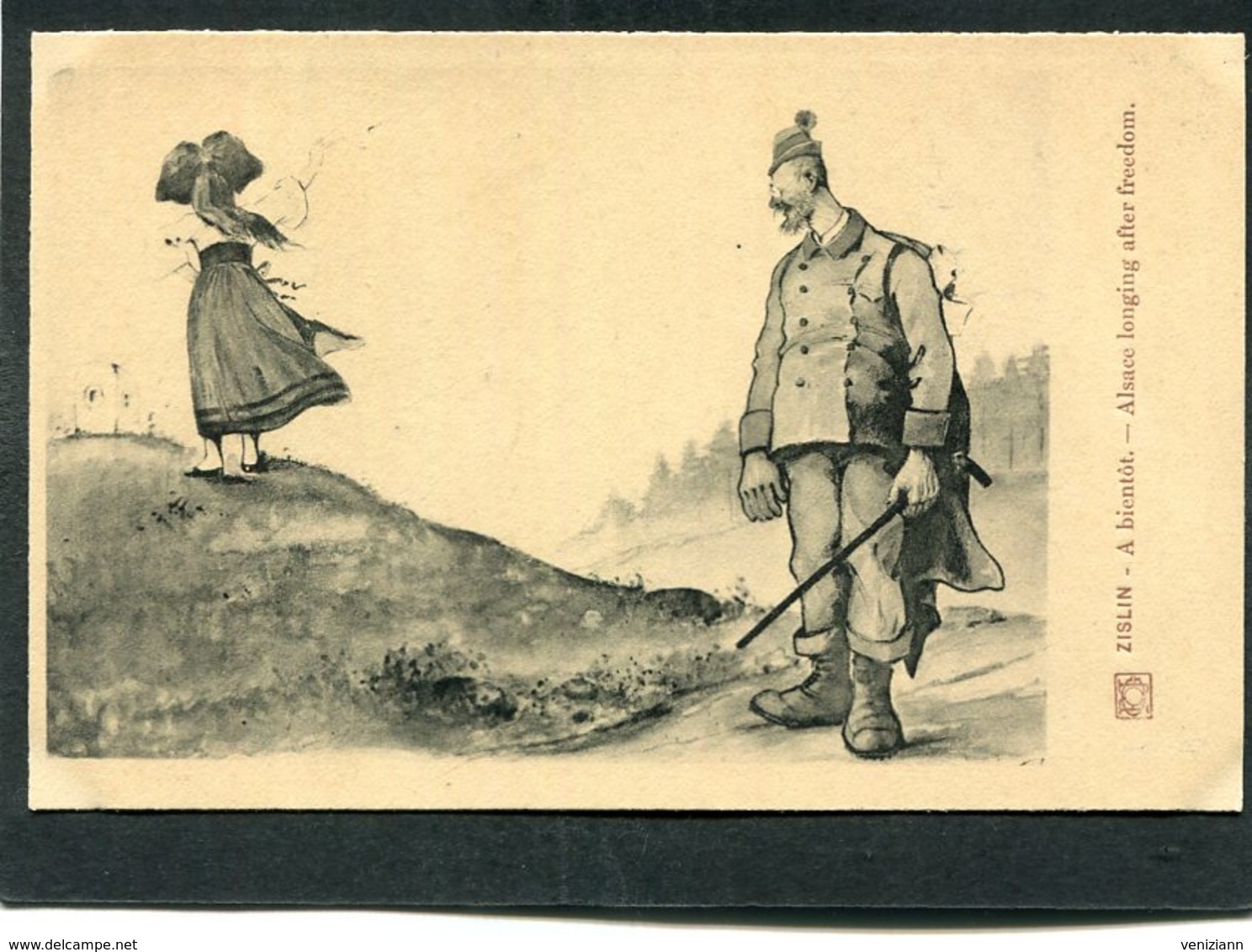 CPA - Illustration ZISLIN - A Bientôt - Alsace Longing After Freedom - Guerre 1914-18