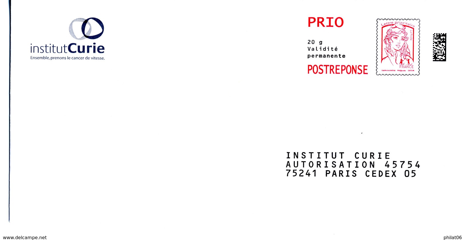 PAP Rep Institut Curie  (n° 181357 PAP153) - Prêts-à-poster: Réponse /Ciappa-Kavena