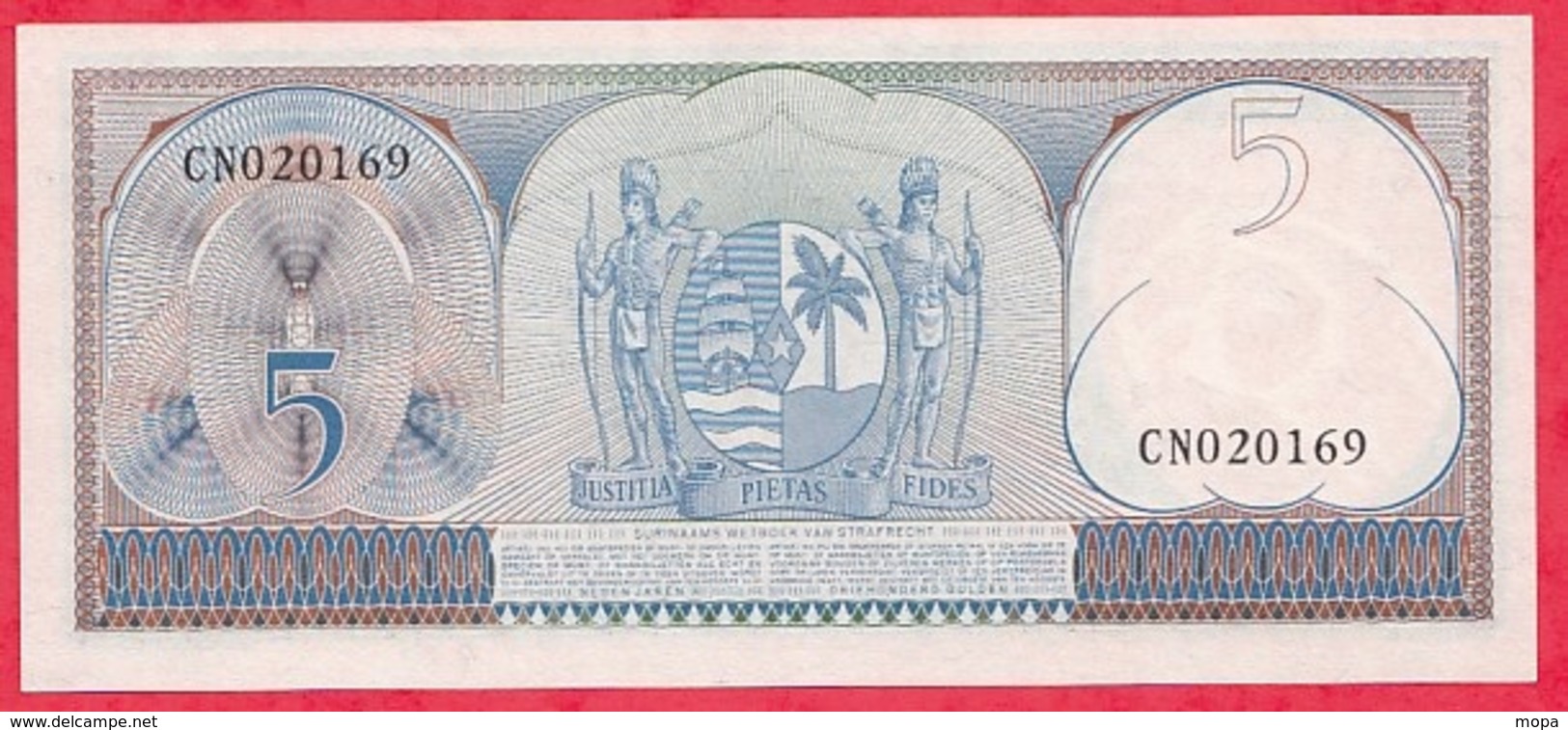 Surinam 1 Billet De  5 Gulden Du 01/09/1963  Dans L 'état Lot N °2 - Surinam