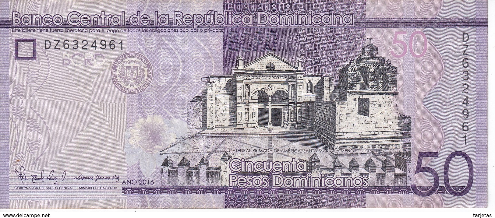 BILLETE DE REP. DOMINICANA DE 50 PESOS ORO DEL AÑO 2016 SERIE DZ  (BANKNOTE) - República Dominicana