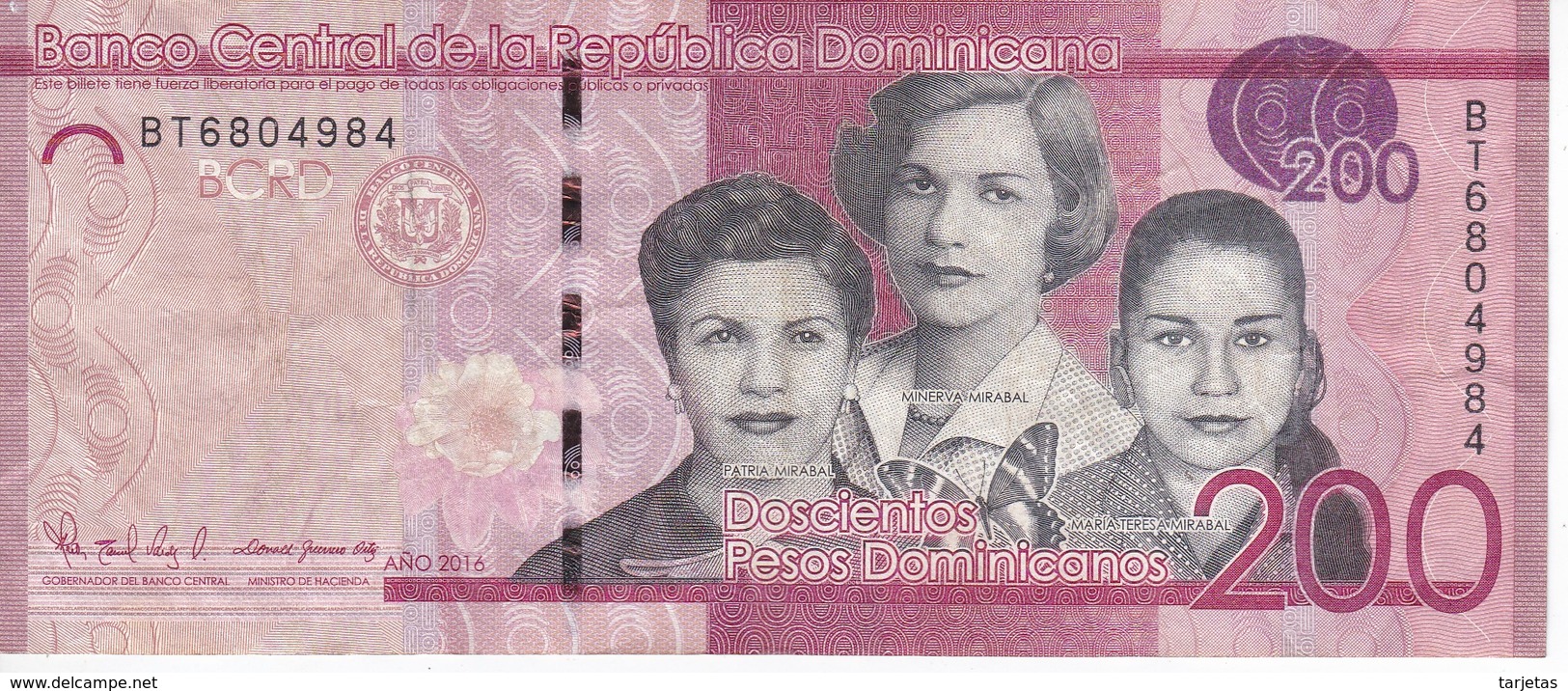 BILLETE DE REP. DOMINICANA DE 200 PESOS ORO DEL AÑO 2016 SERIE BT  (BANKNOTE) - Repubblica Dominicana