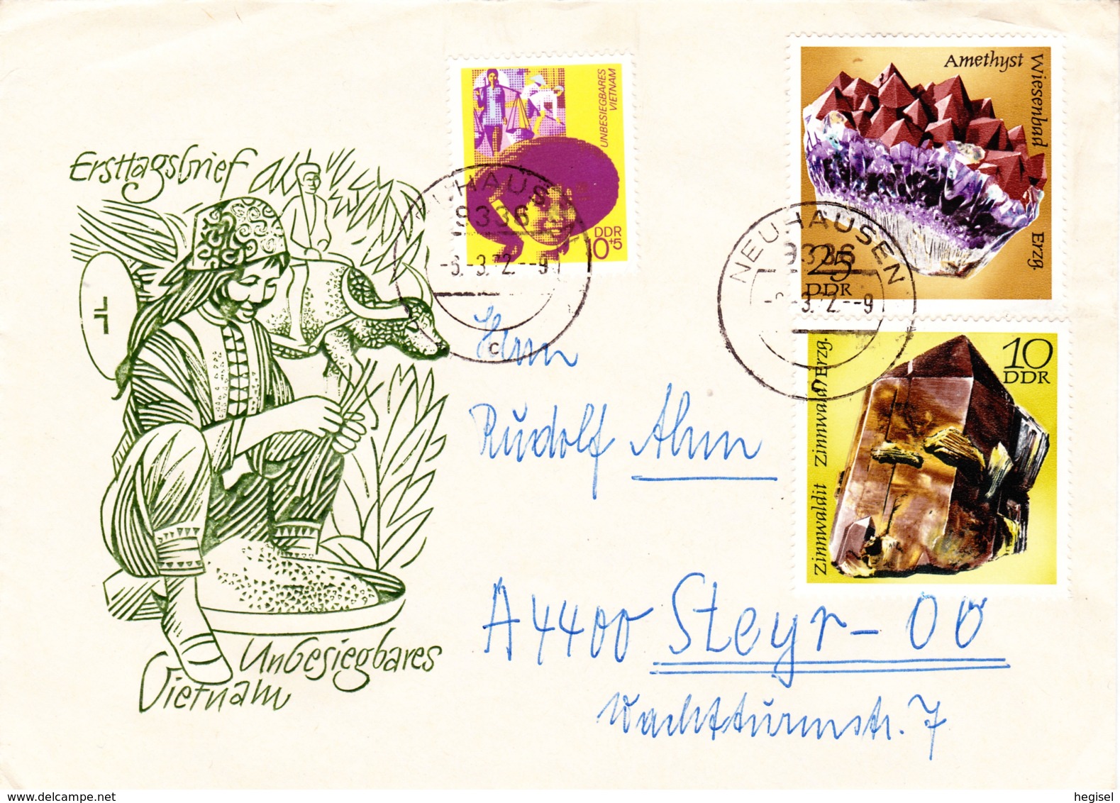 1972, DDR, "Minerale Der DDR", Kompletter Satz, 2 Kuverts, + "Unbesiegbares Vietnam", Echt Gelaufen - Privé Briefomslagen - Gebruikt