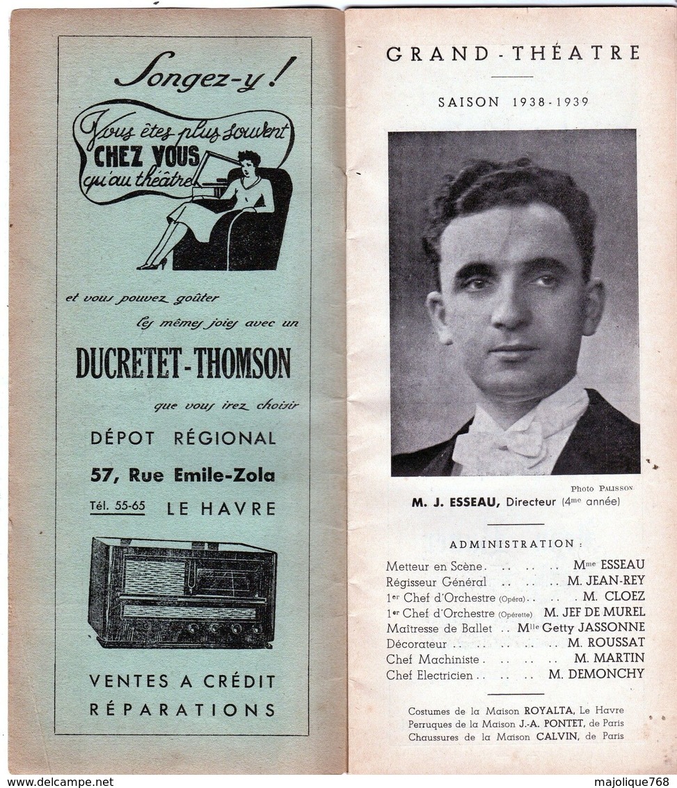 Programme Du Grand - Théâtre Du Havre Saison 1938-39 - 21 Pages - - Programmes