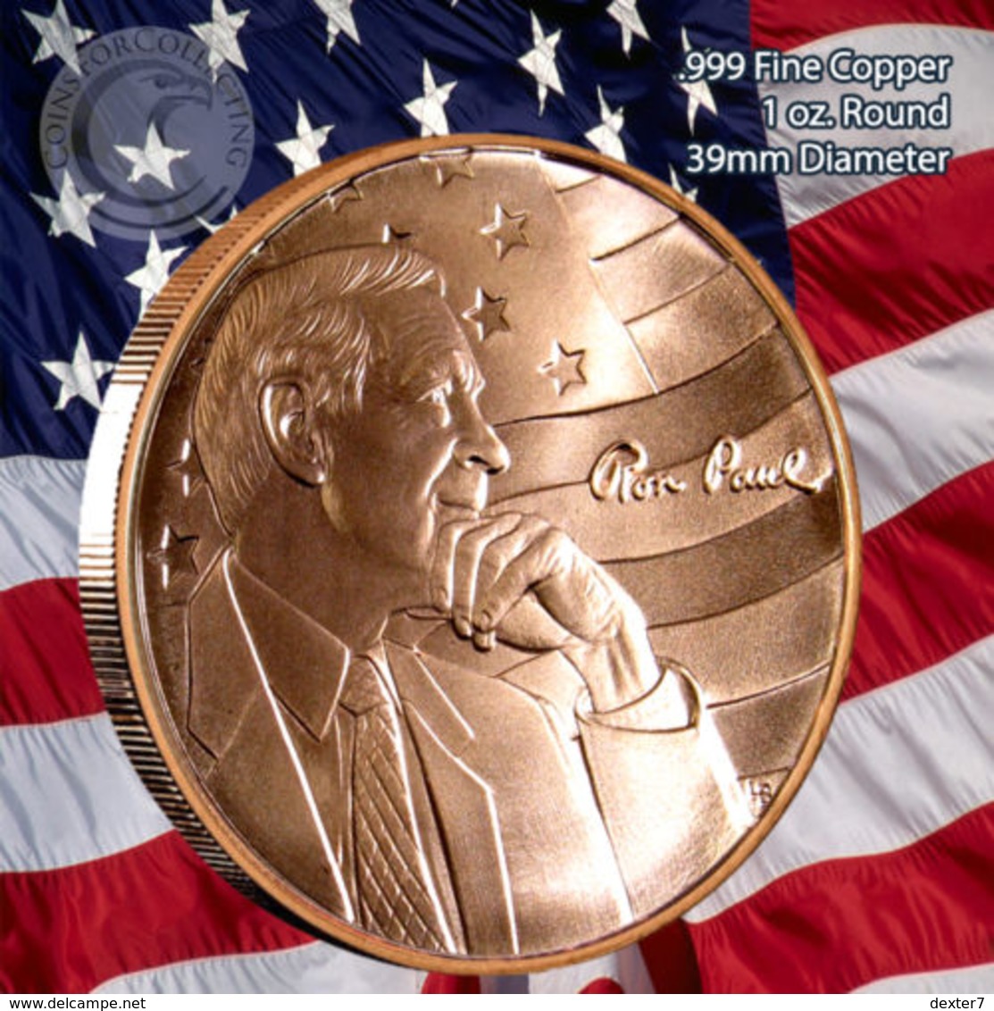 USA United States, RON PAUL 1oz AVP Pure Copper Cu - 1 Oncia AVP Rame Puro Stati Uniti - Colecciones