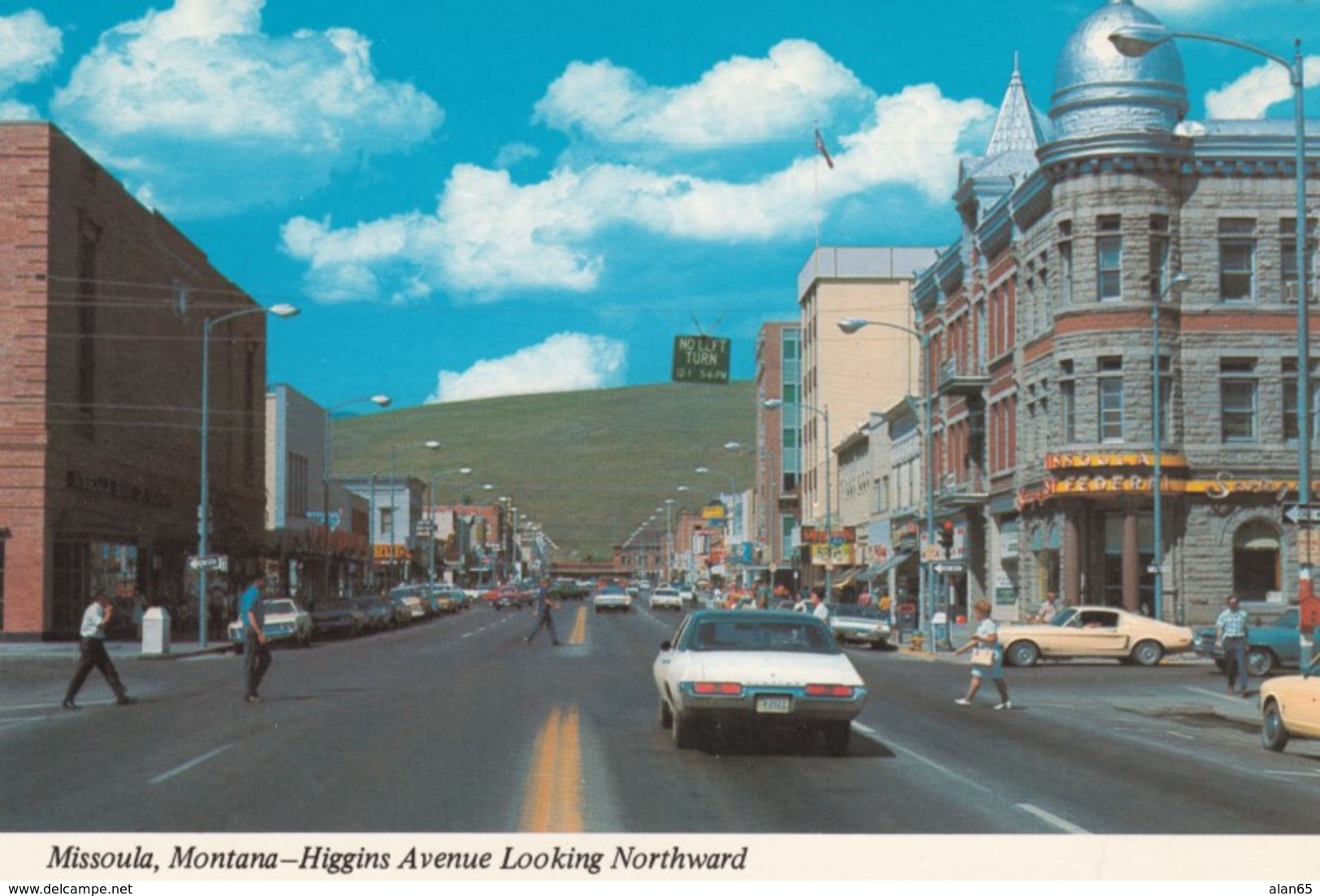 Missoula Montana Higgins Avenue Street Scene, Ford Mustang Fastback Auto C1970s Vintage Postcard - Missoula