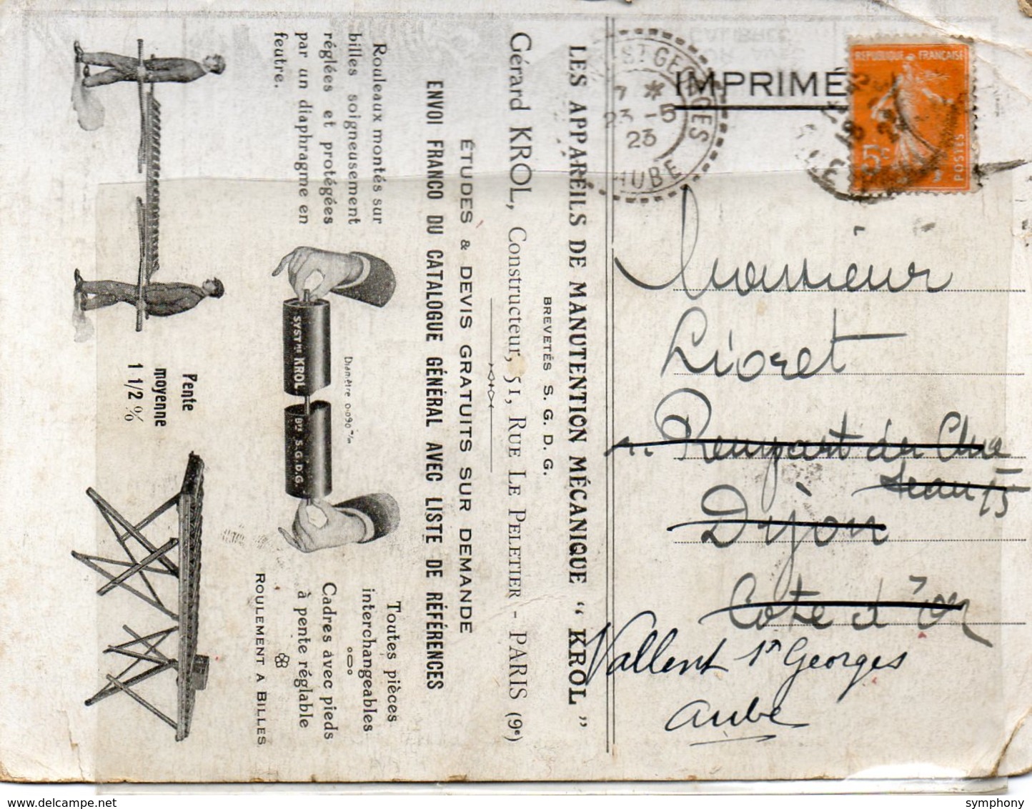CPA. Constructeur Appareils De Manutentation KROL, 51 Rue Le Pelletier, Paris 9 °.  Document Technique. 1923. 2 Scans. - Machines