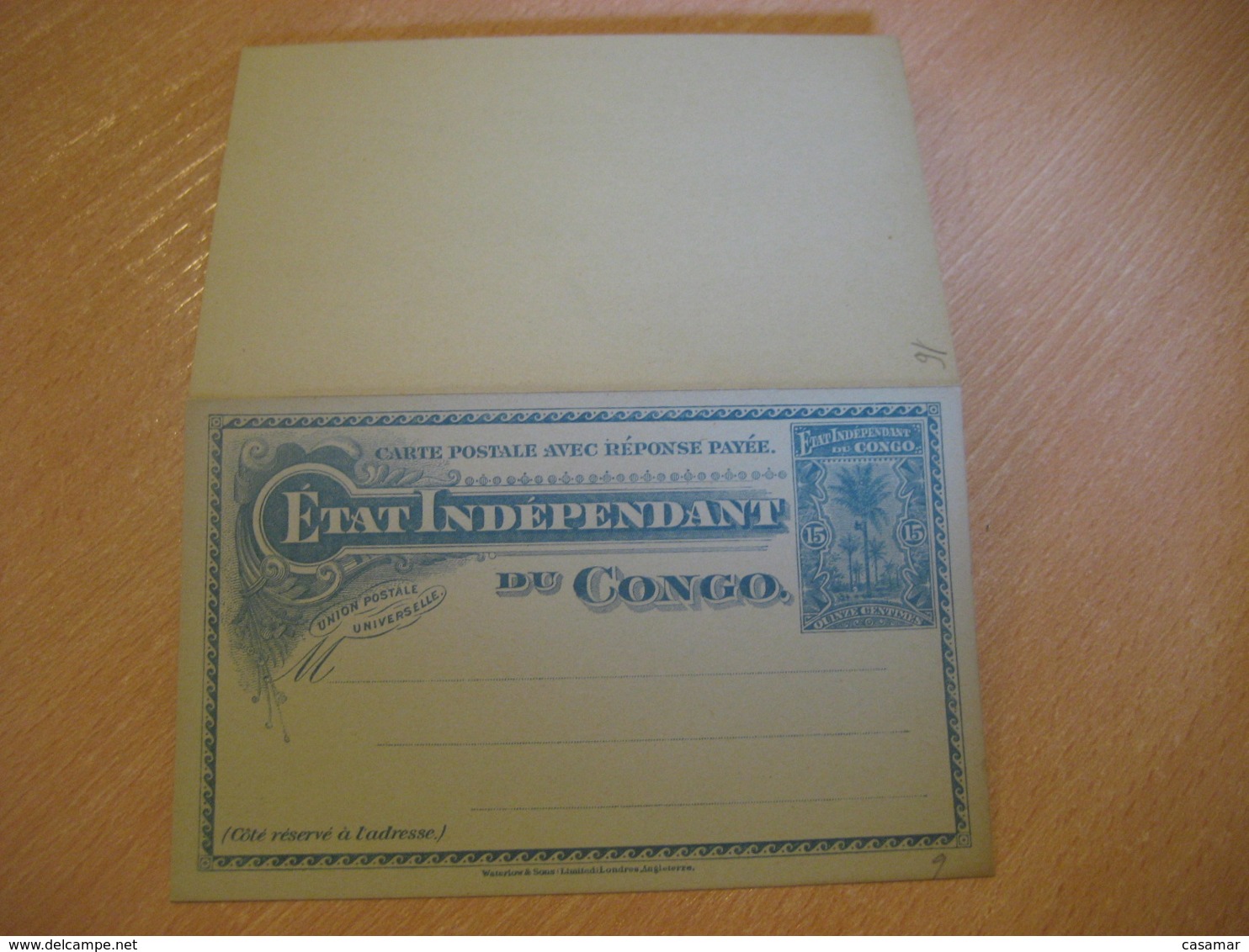 BELGIAN CONGO Etat Independant 15c +15c Reponse Reply Palm Double Postal Stationery Card Belgium Africa Colonies - Interi Postali