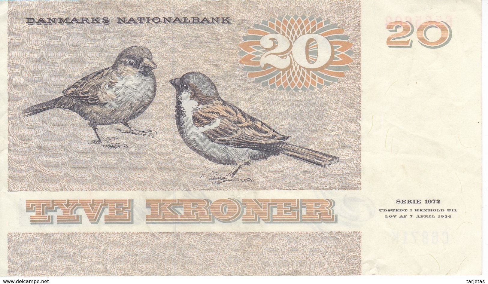 BILLETE DE DINAMARCA DE 20 KRONER DEL AÑO 1972 (BANK NOTE) - Dinamarca