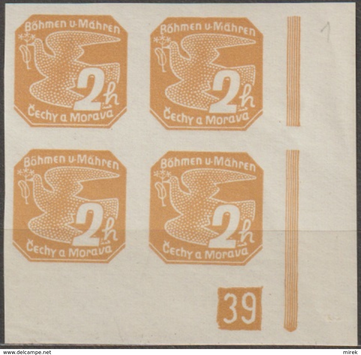 83/ Bohemia & Moravia - Newspaper Stamp; ** Nr. N 1; Corner 4block, Plate Number (1-)39 - Ungebraucht