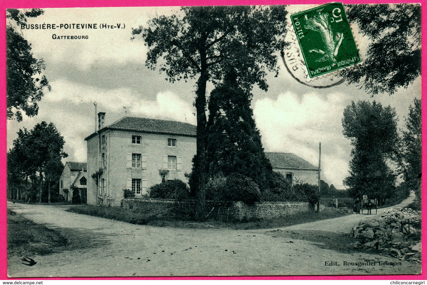 ** Cp Signée Et Envoyée Par Editeur De La Cp ** - Bussière Poitevine - Gattebourg - Attelage - Edit. BOURGADIER GEORGES - Bussiere Poitevine