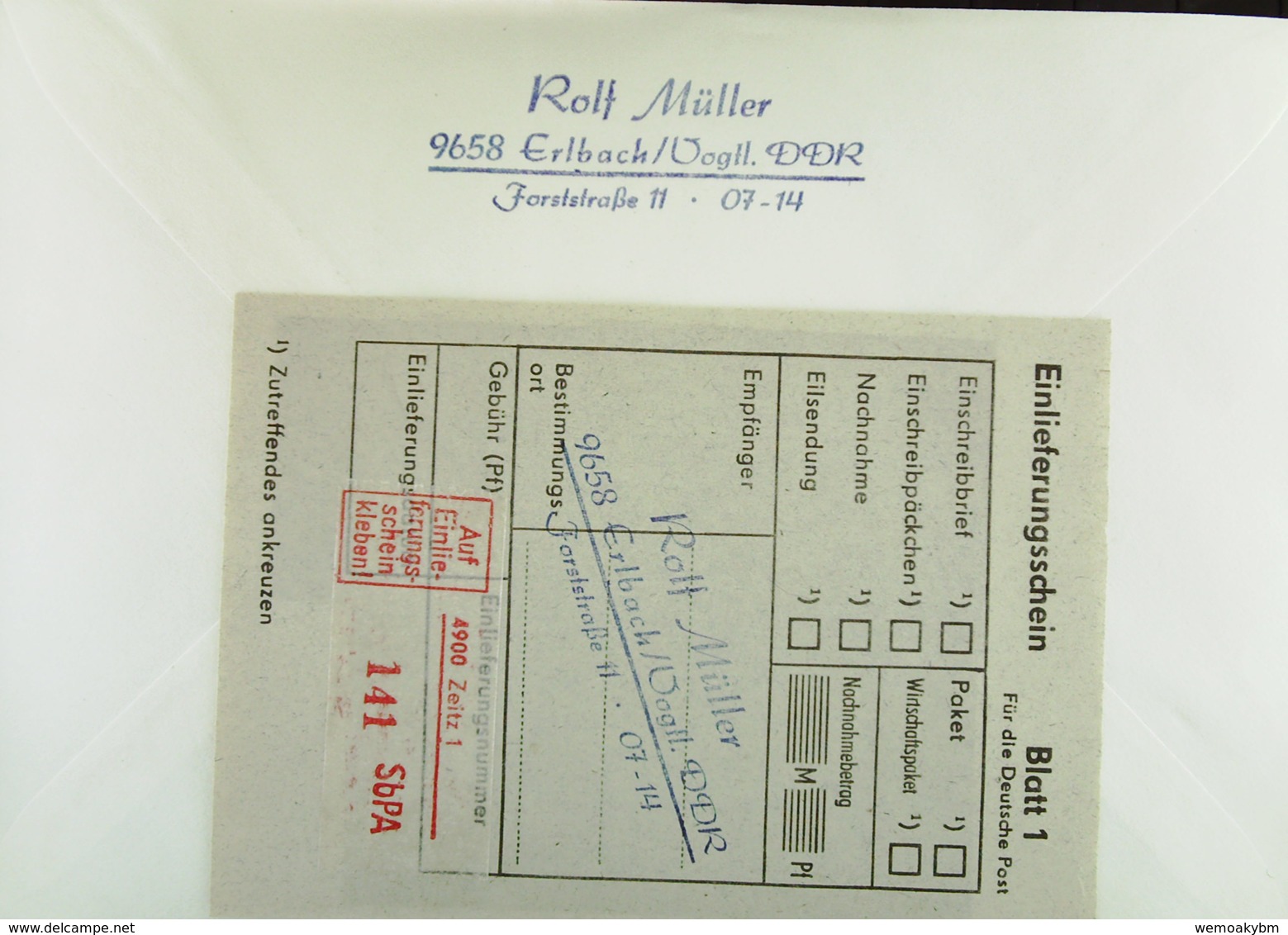 DDR: R-Eil-Fern-Bf 35 Pf Kostbarkeiten In Bibl. Der DDR Mit SbPA-R-Zettel 2, 4900 Zeitz 1 (141), 25.6.90 Knr: 2637 (2) - R-Zettel