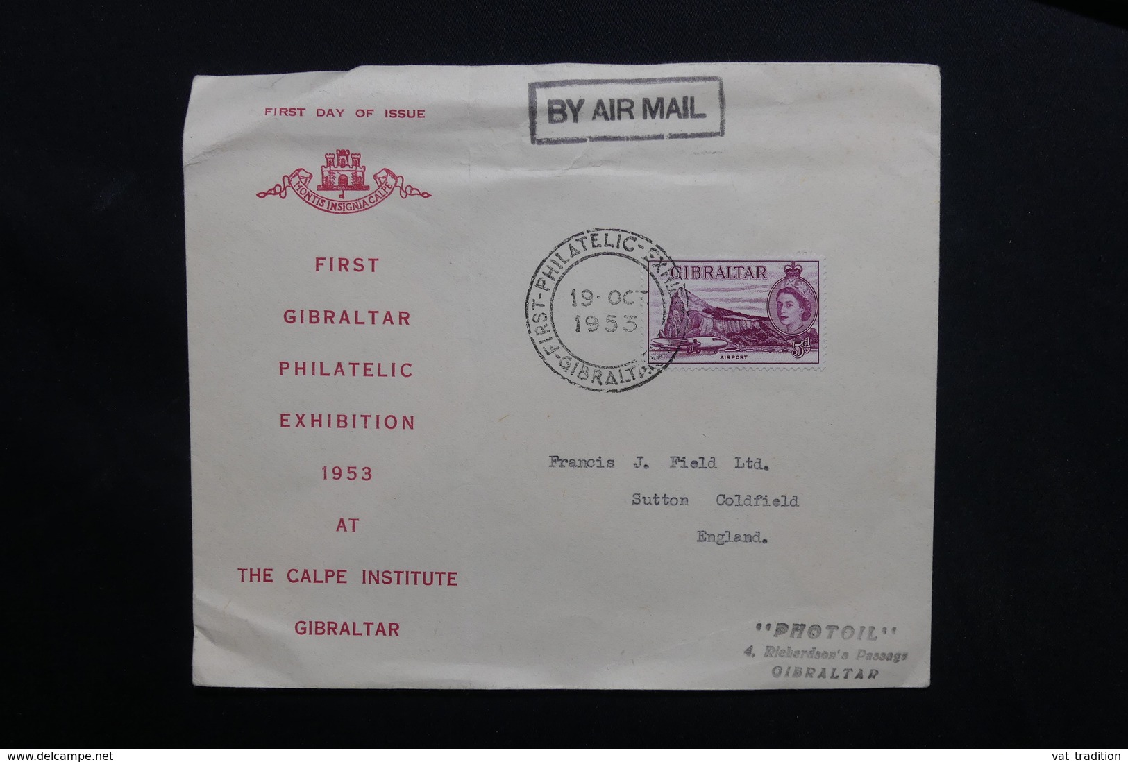 GIBRALTAR - Enveloppe 1ère Exposition Philatélique En 1953 Pour Le Royaume Uni - L 28518 - Gibraltar