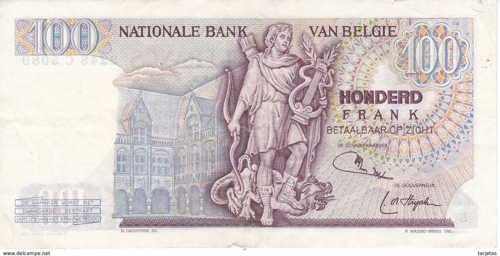 BILLETE DE BELGICA DE 100 FRANCOS DEL AÑO 1964  DE LAMBERT LOMBARD  (BANK NOTE) - 100 Francos