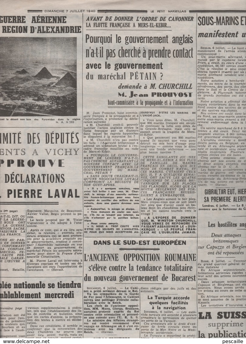 LE PETIT MARSEILLAIS 07 07 1940 - MERS EL KEBIR - MARSEILLE - GARD 30 - VICHY - TOULON - ROUMANIE - COLONIES ...