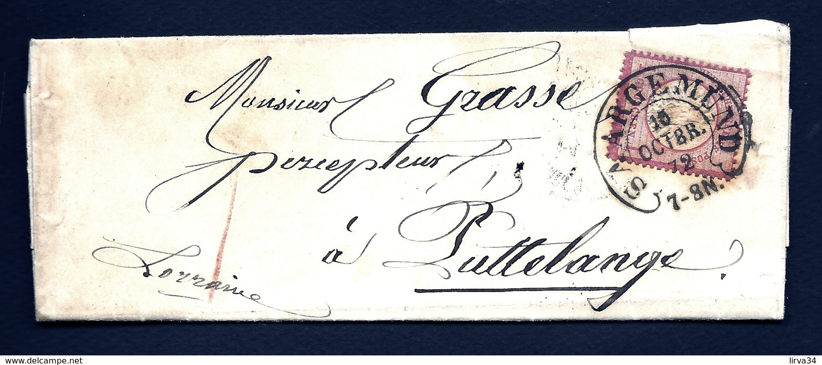 LETTRE ALSACE-LORRAINE OCCUPATION- SAREGEMUND POUR STRASBOURG- TIMBRE N° 16- CAD FER A CHEVAL 1872- 3 SCANS + INFO - Storia Postale