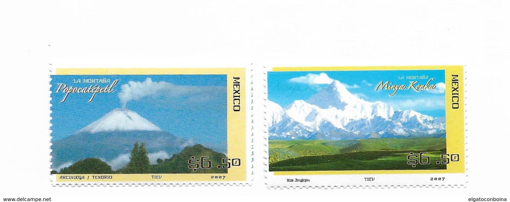 MEXICO 2007 VOLCANO, MOUNTAINS: POPOCATEPEL AND MINGA KONGA, JOINT ISSUE WITH CHINA 2 VALUES, COMPLETE - México