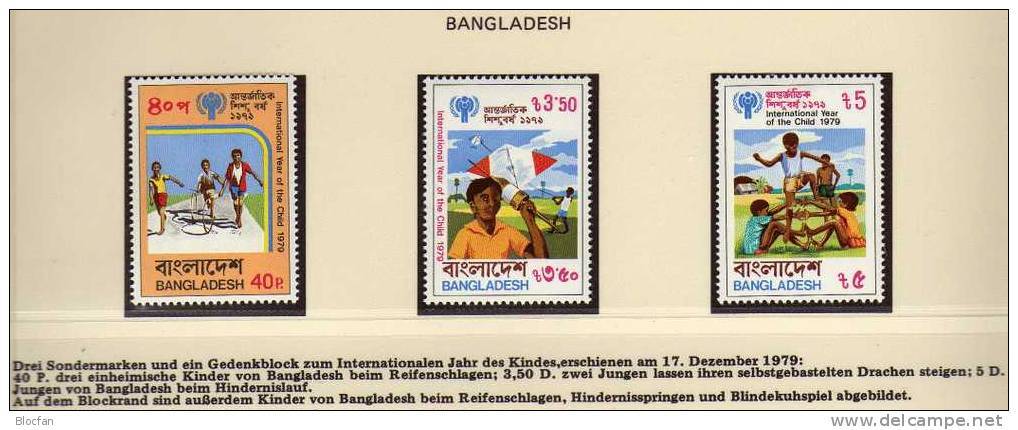 Jahr Des Kindes 1979 Bangladesh 128/0+Block 6 ** 5€ Tanzende Kinder UNESCO Drachen Hb Ss Bloc Art Sheet Bf Children - Bangladesh