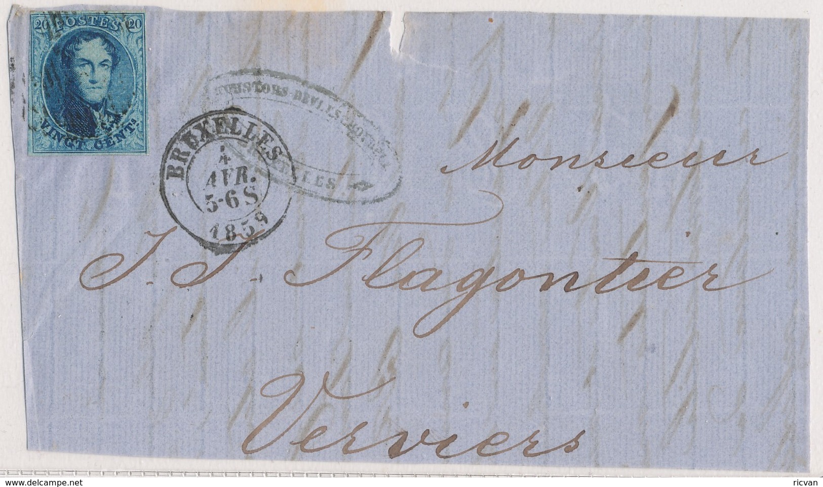 1859  BRIEFFRONT COB 7(?) V. BRUXELLES N. VERVIERS Zie Scan(s) - 1858-1862 Médaillons (9/12)