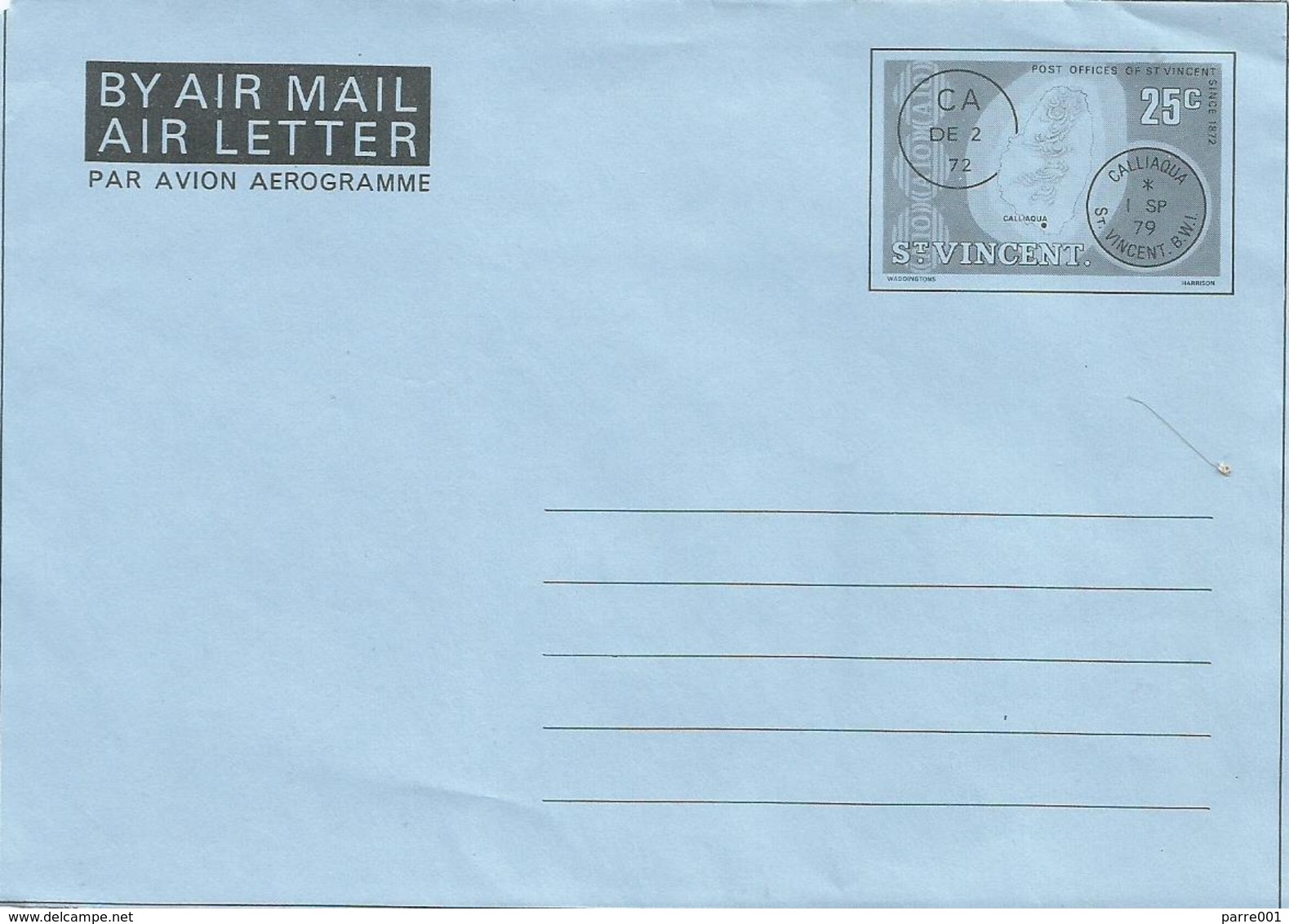 St Vincent 1979 Kingstown Post Office Village Postmarks 25c Aerogramme - St.Vincent (1979-...)