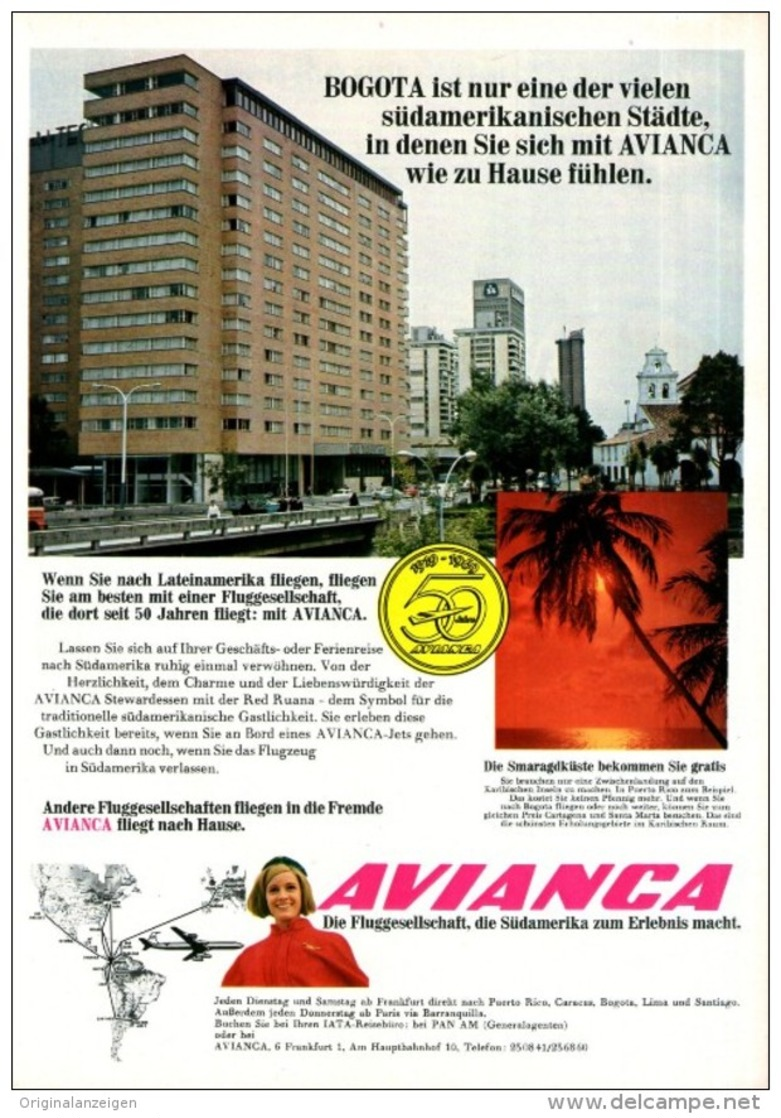 Original-Werbung/ Anzeige 1969 - AVIANCA FLUGGESELLSCHAFT / BOGOTA - Ca. 180 X 240 Mm - Publicidad