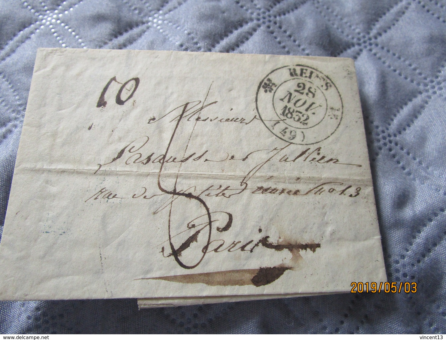 Lettre Pré Philatelie REIMS Cachet Fleuron 1832 Pour PARIS - 1849-1876: Periodo Clásico