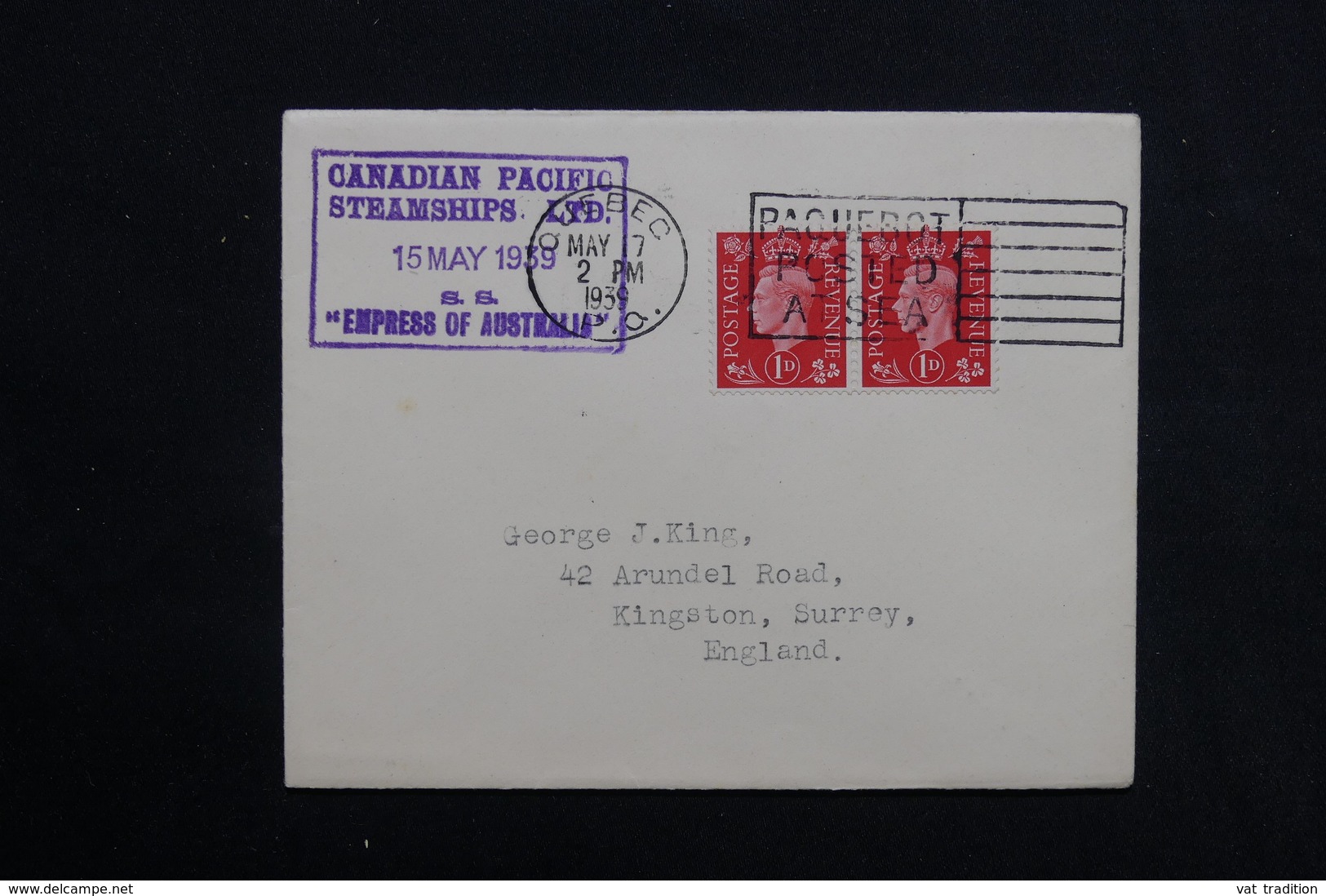 CANADA - Oblitération Maritime De Quebec  Sur Enveloppe Du SS Express Of Australia En 1939 - L 28553 - Lettres & Documents